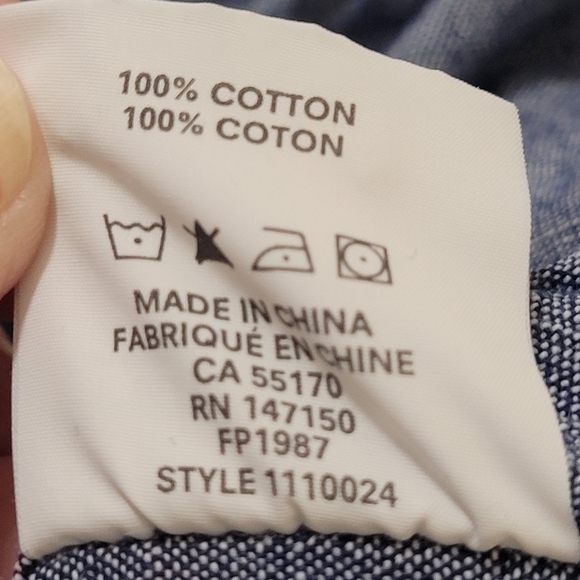 Frank + Oak chambray denim cotton print long sleeve button front shirt - Picture 8 of 11